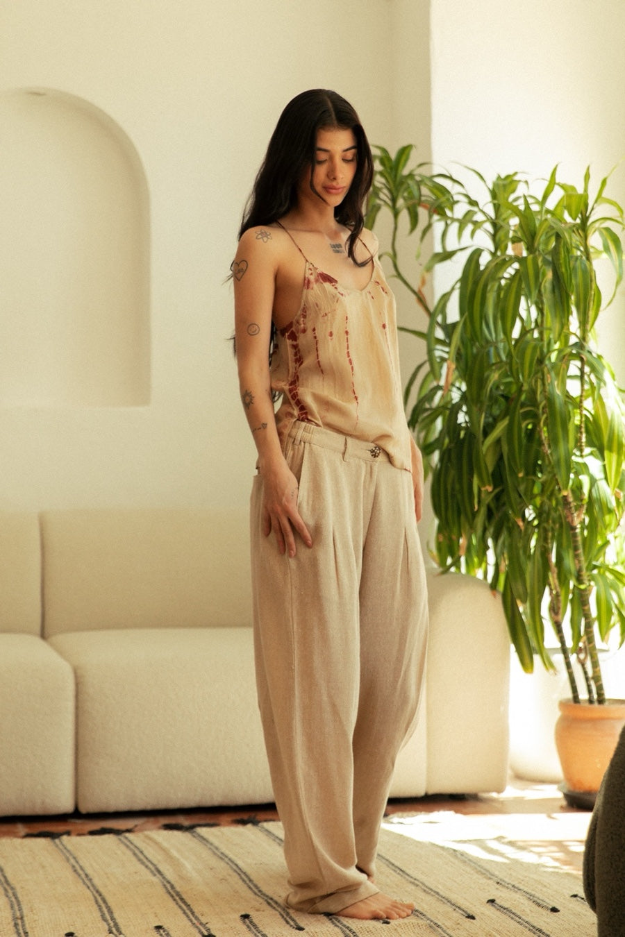CAMI SILK TOP FAWN TIE DYE
