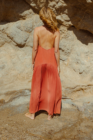 EMERALD DRESS SILK BURNT BRICK