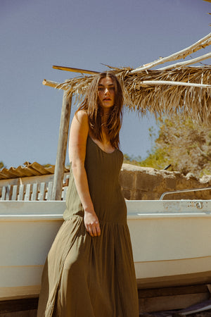 EMERALD DRESS SILK OLIVE