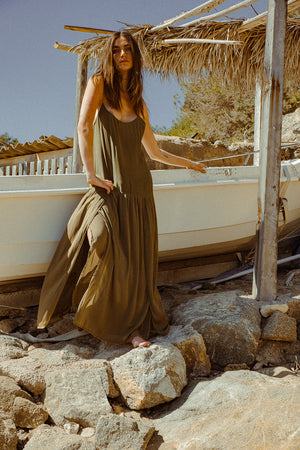 EMERALD DRESS SILK OLIVE