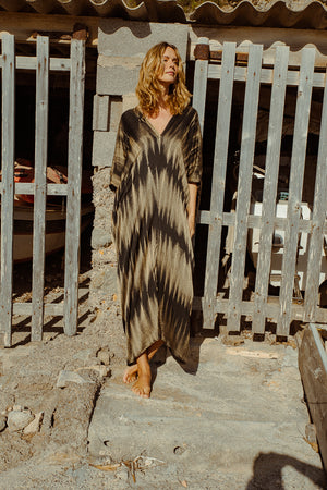GOBI KAFTAN GREEN FEATHER