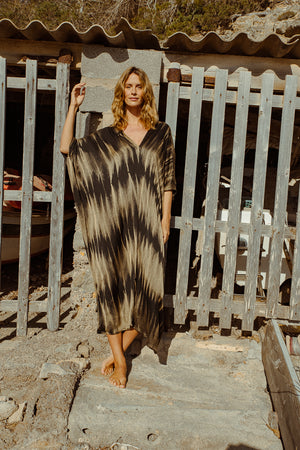 GOBI KAFTAN GREEN FEATHER