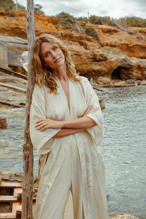 MAX DUSTER SILK KIMONO CREAM