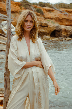MAX DUSTER SILK KIMONO CREAM
