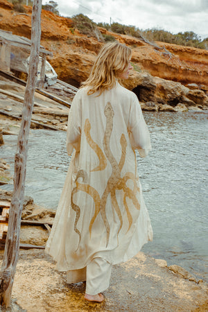 MAX DUSTER SILK KIMONO CREAM