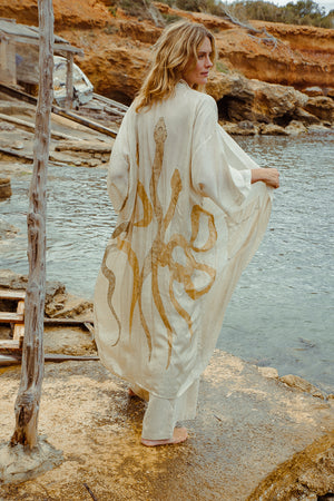 MAX DUSTER SILK KIMONO CREAM