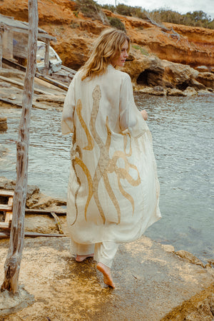 MAX DUSTER SILK KIMONO CREAM