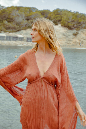 SIA KAFTAN DRESS BAKED CLAY