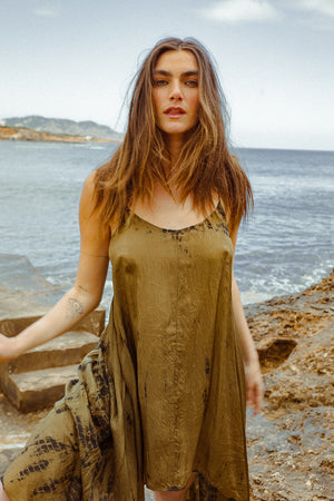 ZEN DRESS SILK OLIVE TIE DYE