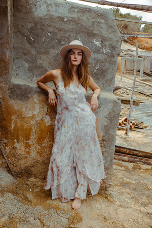 ZEN MAXI DRESS SILK PETAL TIE DYE
