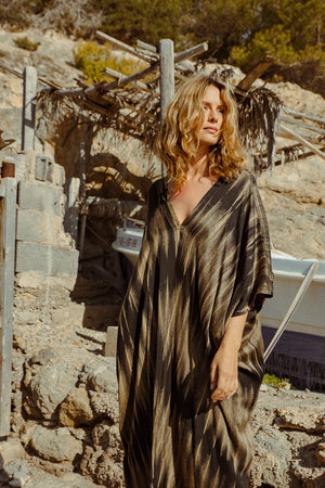 GOBI KAFTAN GREEN FEATHER