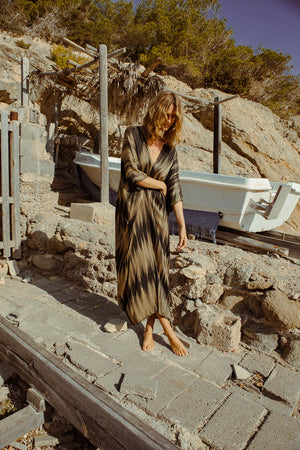 GOBI KAFTAN GREEN FEATHER