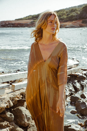 GOBI KAFTAN PINK GREEN FEATHER