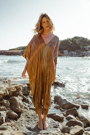GOBI KAFTAN PINK GREEN FEATHER