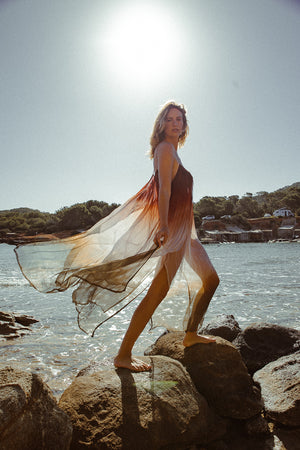 FLOAT AWAY DRESS EARTH GRADIENT PRINT