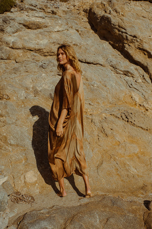GOBI KAFTAN PINK GREEN FEATHER