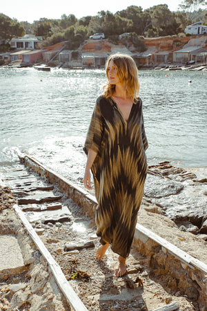 GOBI KAFTAN GREEN FEATHER