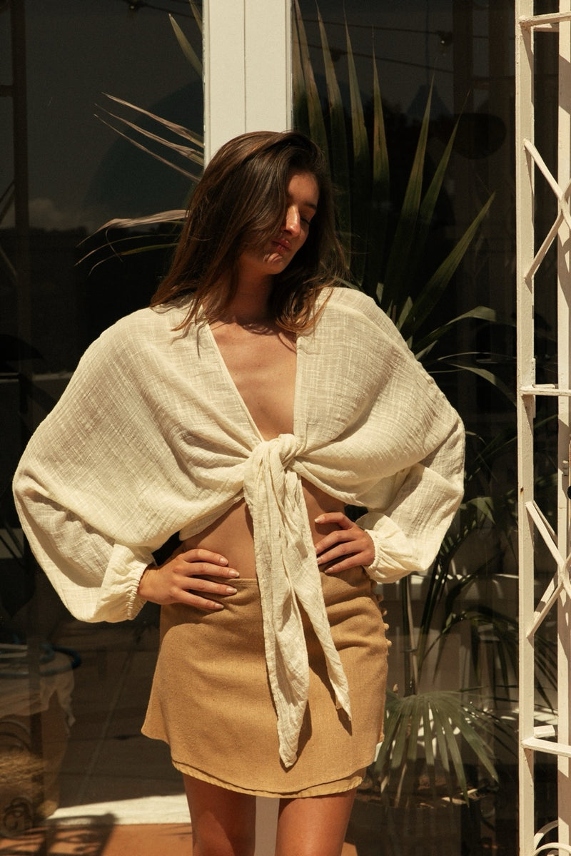 TIA TIE TOP BONE WHITE