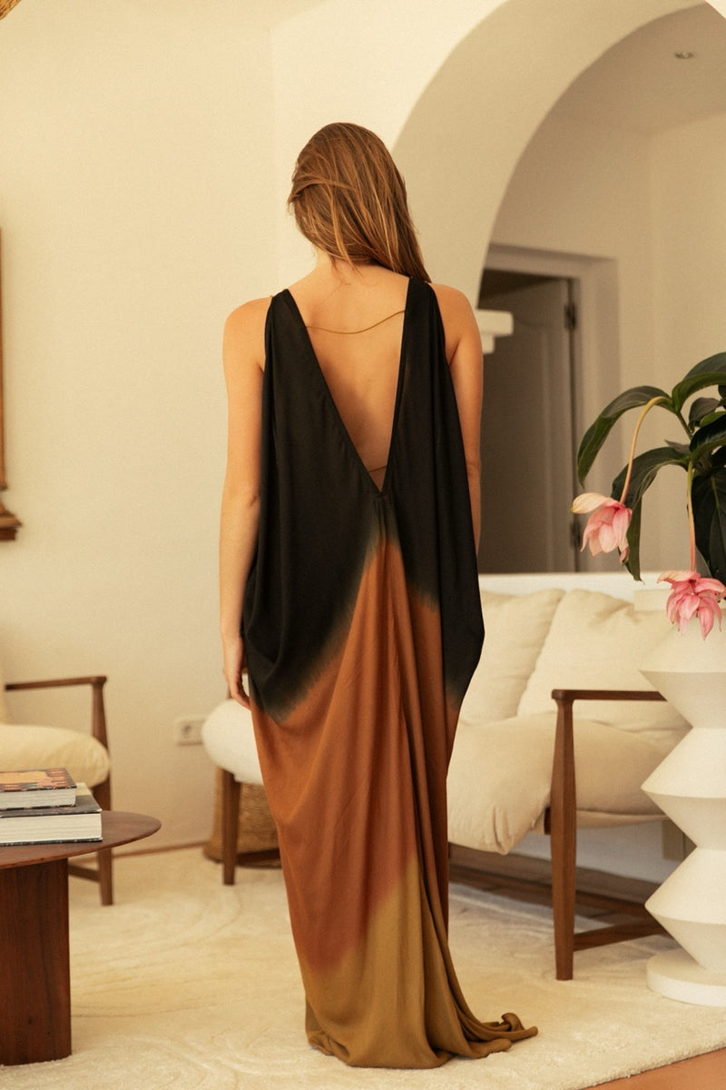 ATHENS DRESS RED BLACK OMBRE