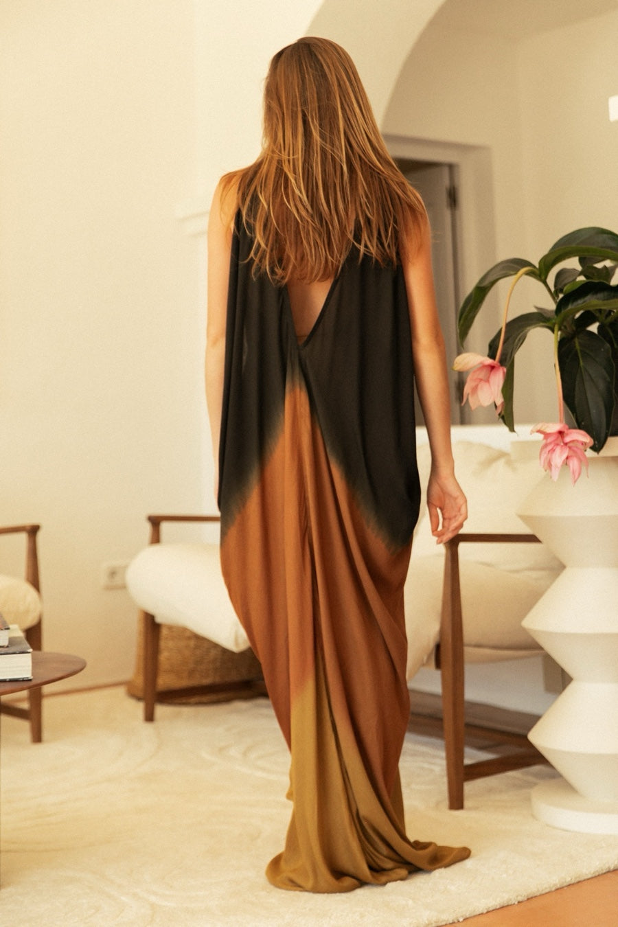 ATHENS DRESS RED BLACK OMBRE