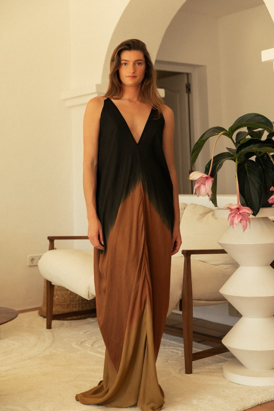 ATHENS DRESS RED BLACK OMBRE