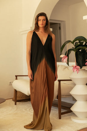 ATHENS DRESS RED BLACK OMBRE