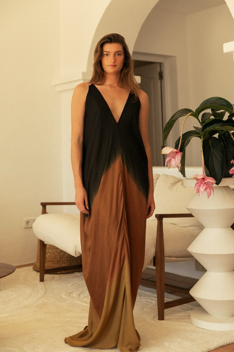 ATHENS DRESS RED BLACK OMBRE