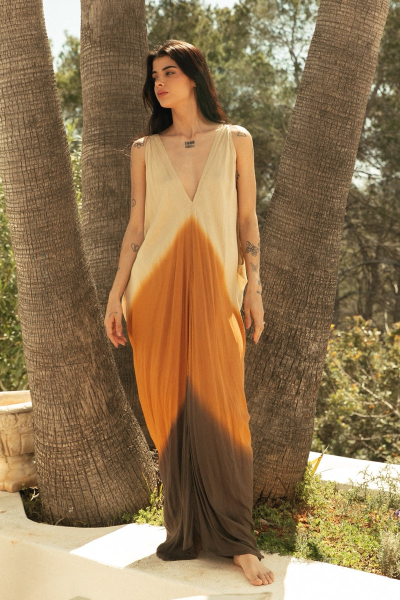 SUMERIAN DRESS LONG CREAM OMBRE