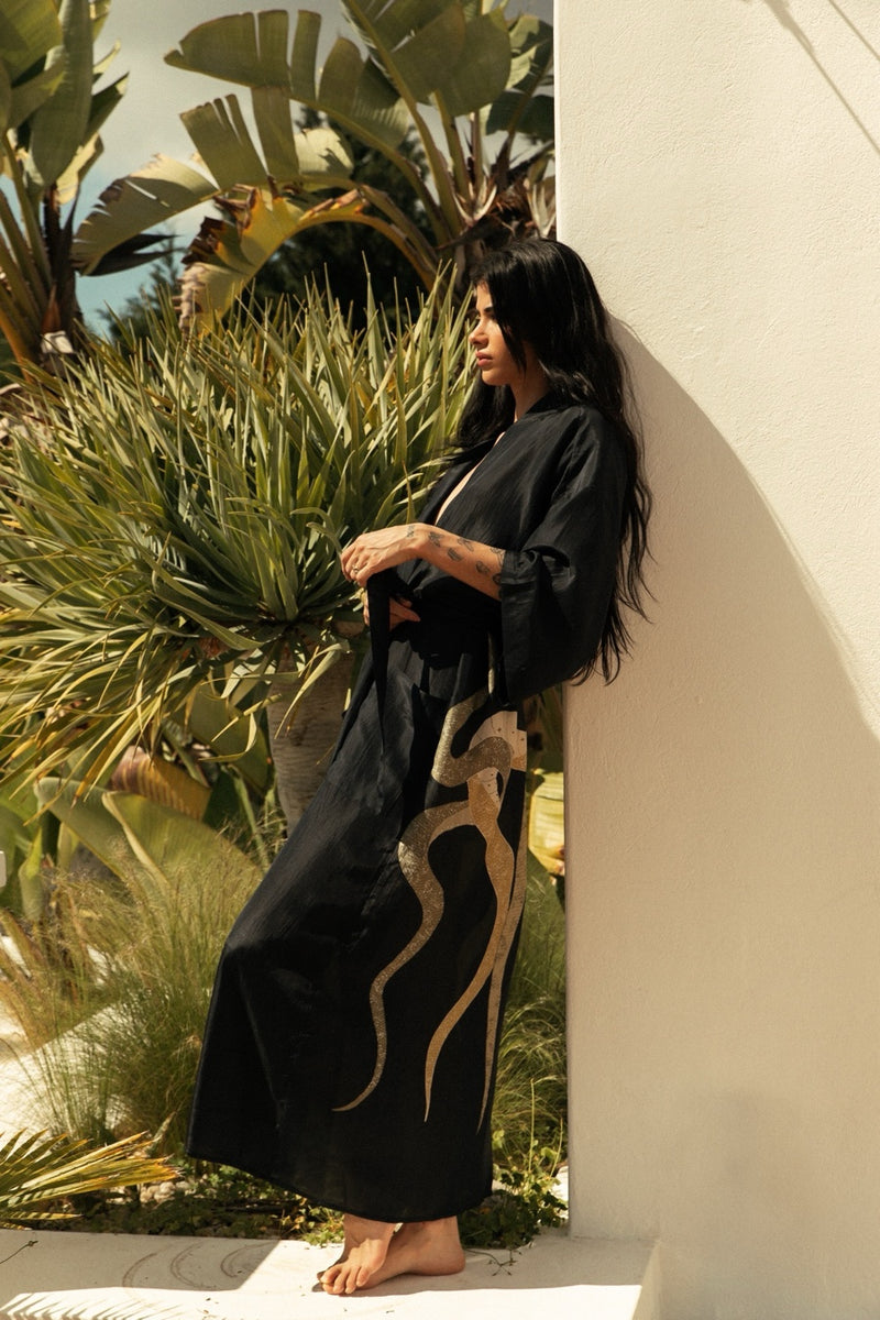 MAX DUSTER SILK KIMONO BLACK
