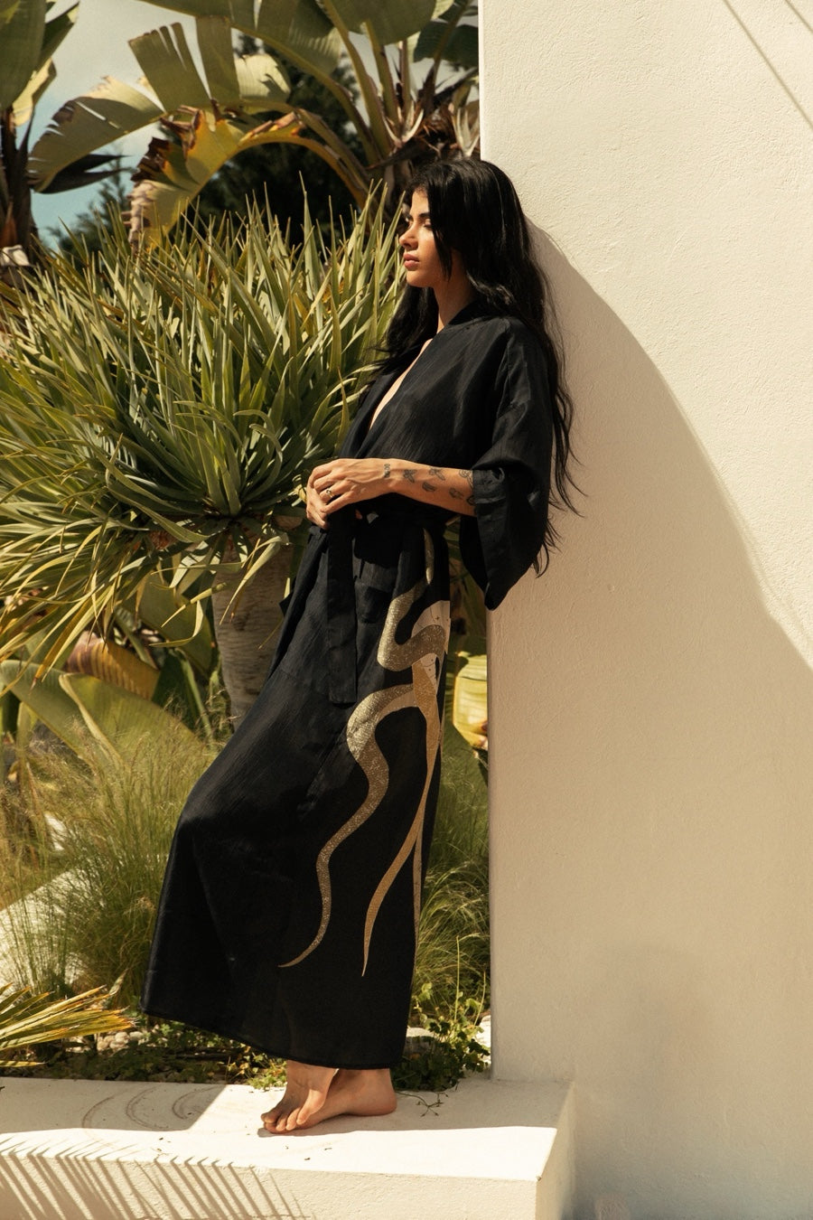 MAX DUSTER SILK KIMONO BLACK