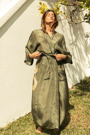 MAX DUSTER SILK KIMONO OLIVE