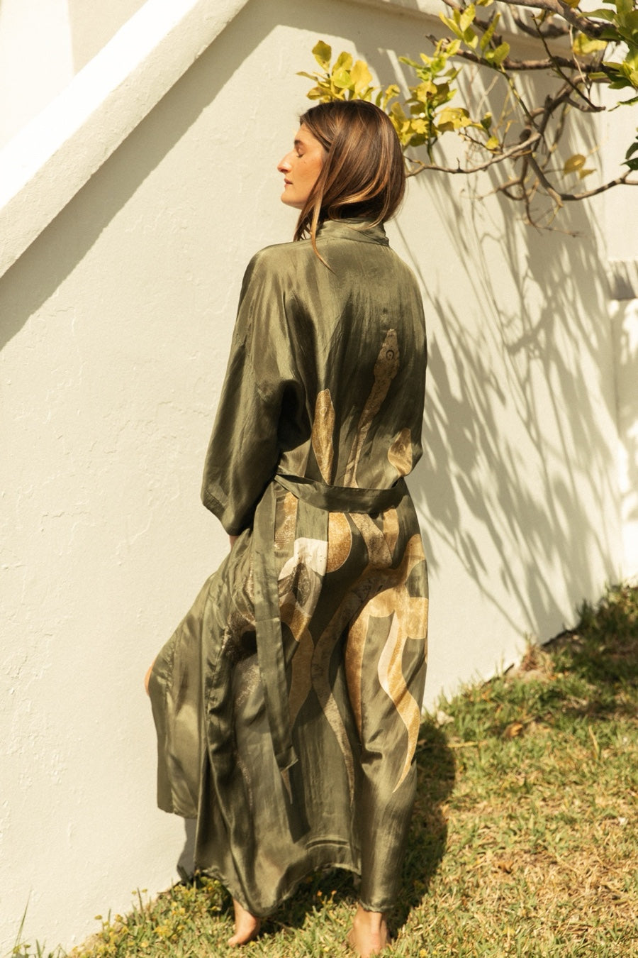 MAX DUSTER SILK KIMONO OLIVE