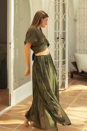 ALICE RAW SILK CROP TOP OLIVE