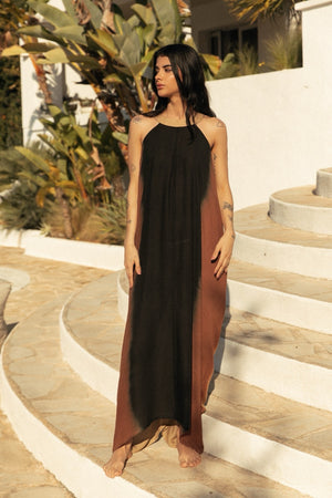 MACAW DRESS RED BLACK OMBRE