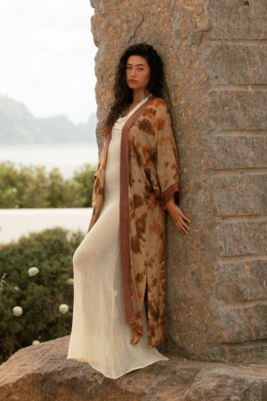 PETRA ROBE LONG BAMBOO RED EARTH SPLASH