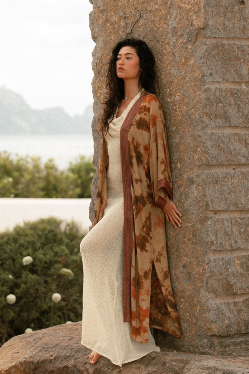 PETRA ROBE LONG BAMBOO RED EARTH SPLASH