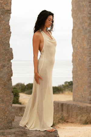 MARA HALTER DRESS BONE WHITE