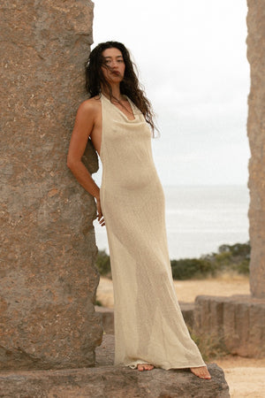 MARA HALTER DRESS BONE WHITE