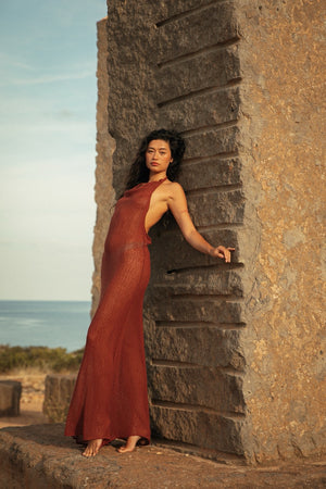 MARA HALTER DRESS BAKED CLAY