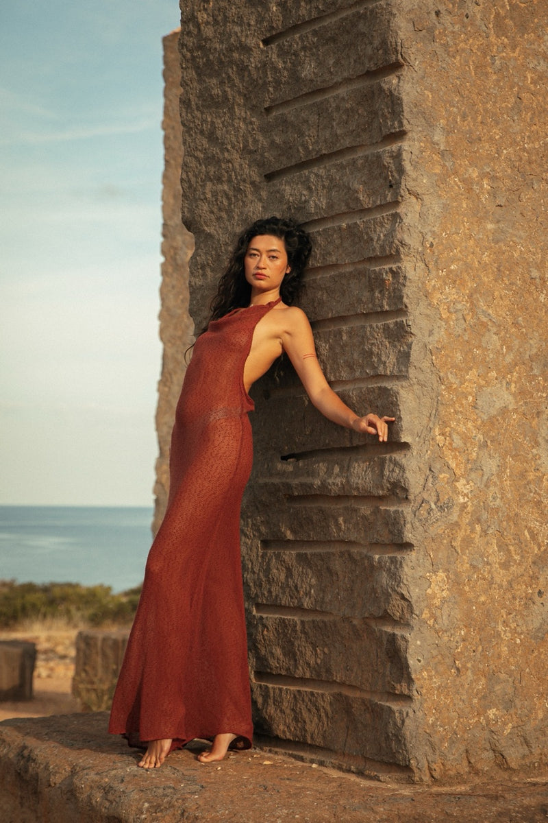 MARA HALTER DRESS BAKED CLAY