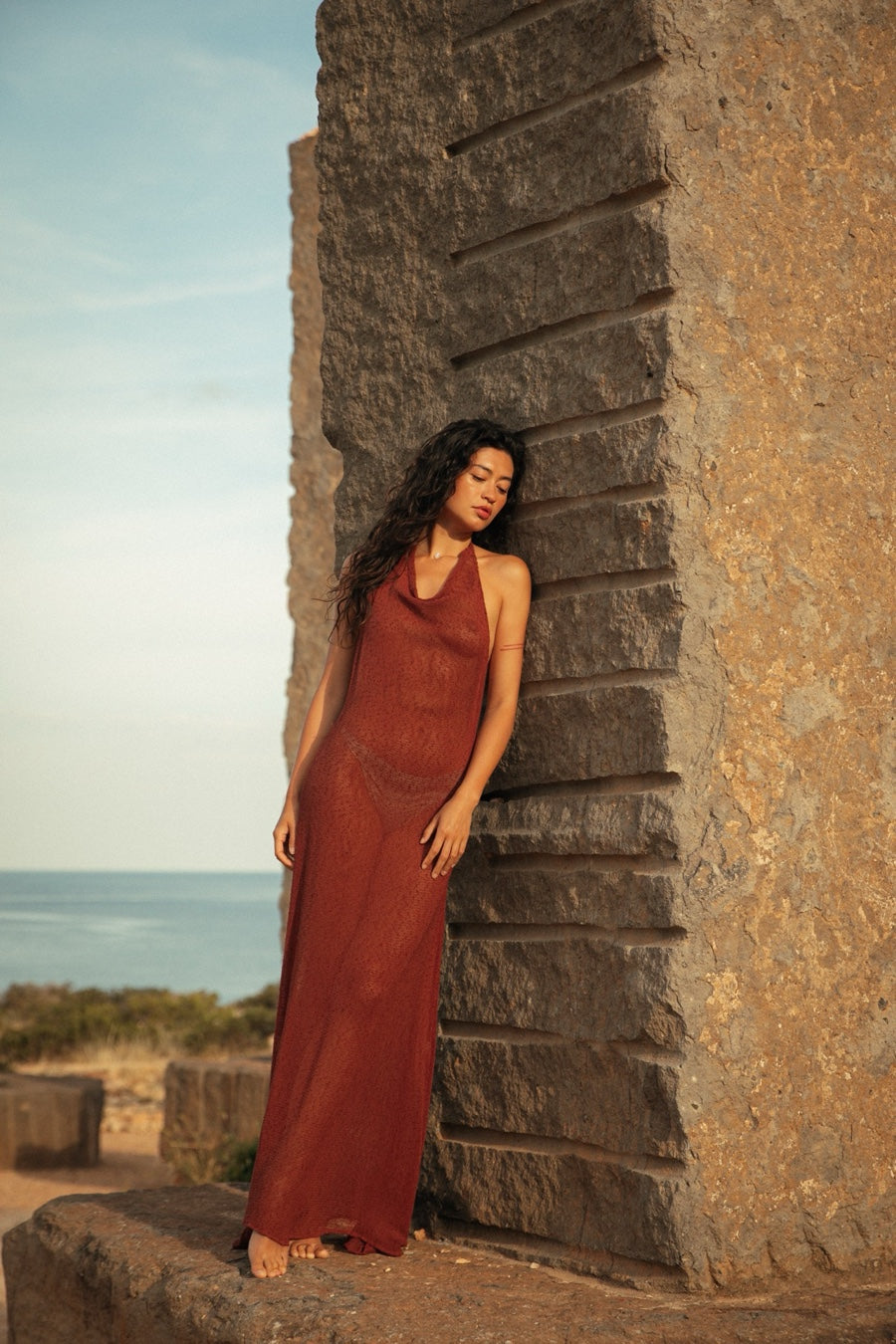 MARA HALTER DRESS BAKED CLAY