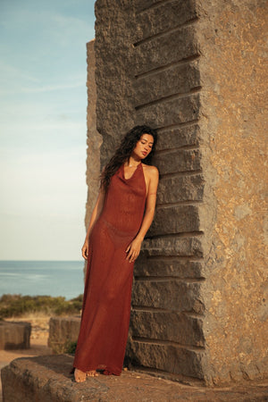 MARA HALTER DRESS BAKED CLAY