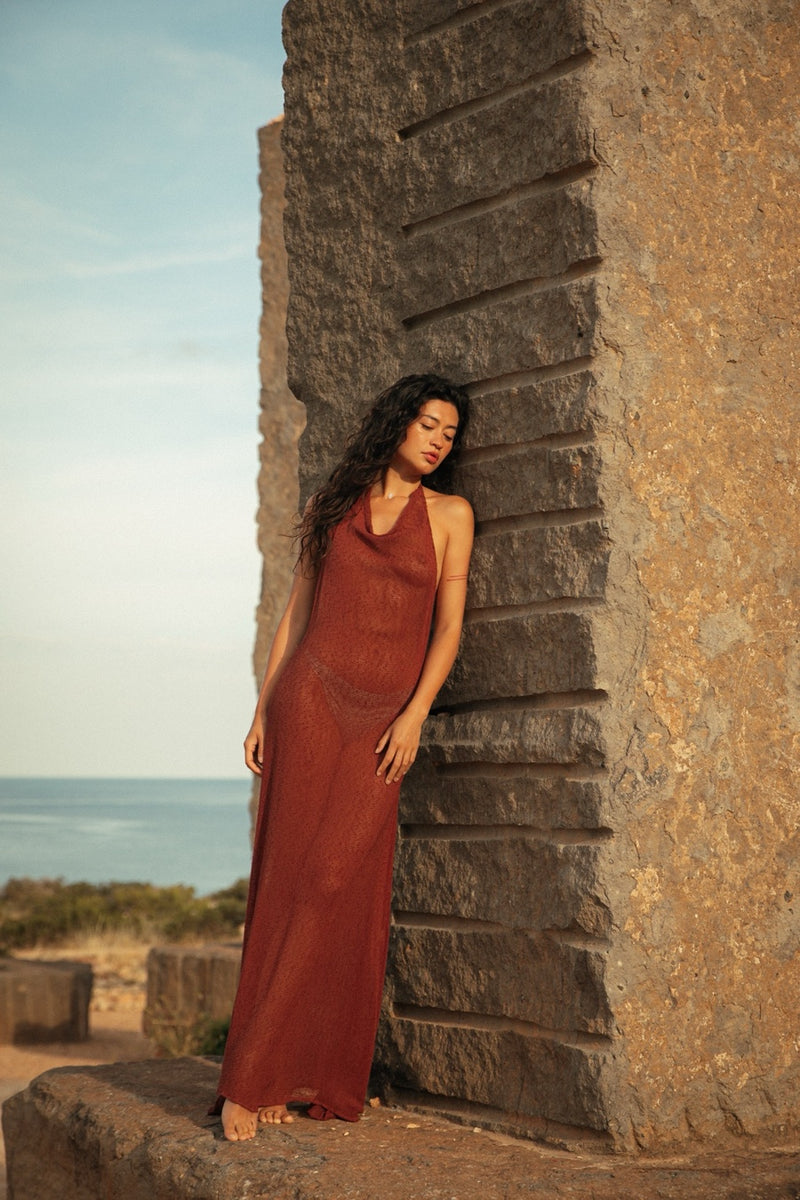 MARA HALTER DRESS BAKED CLAY