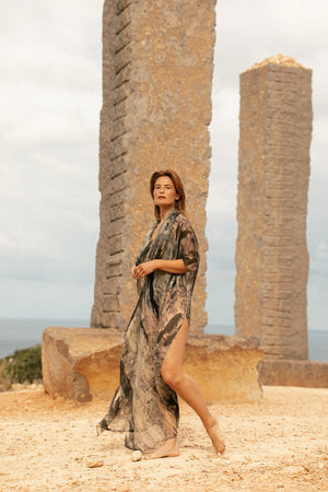 ANU DRESS CHIFFON GREY TIE DYE