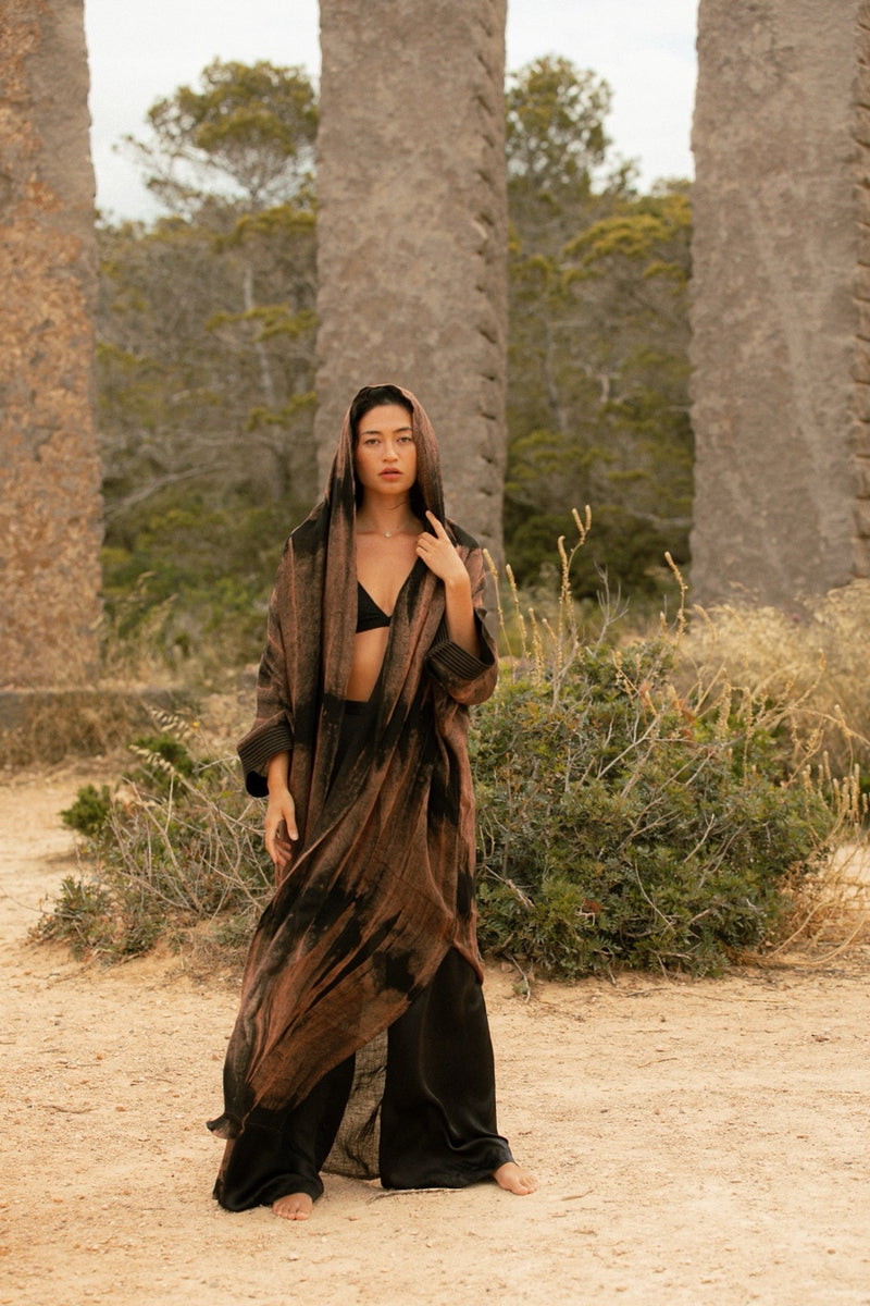 PETRA COWL ROBE LONG RED EARTH