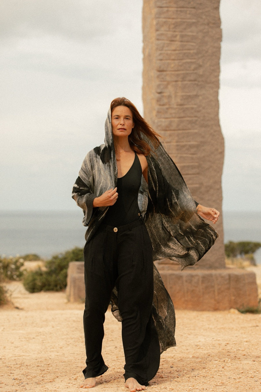 PETRA COWL ROBE LONG GREY