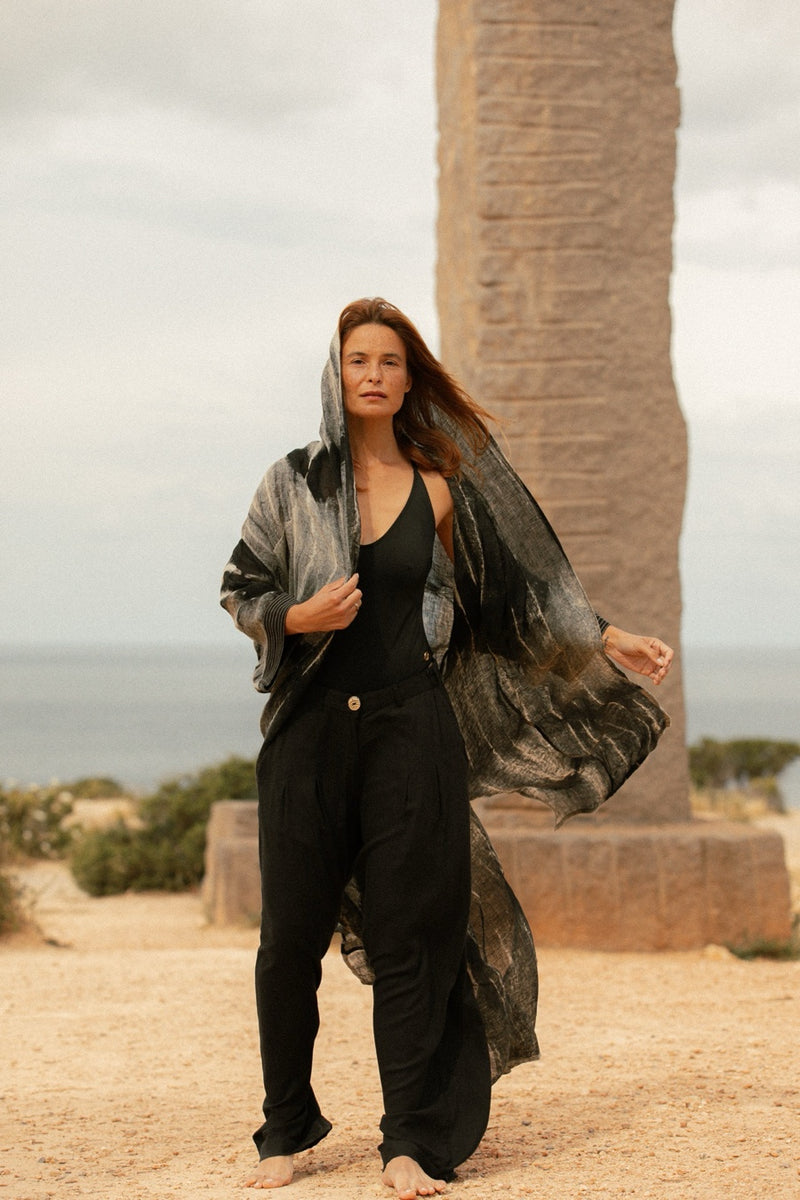 PETRA COWL ROBE LONG GREY