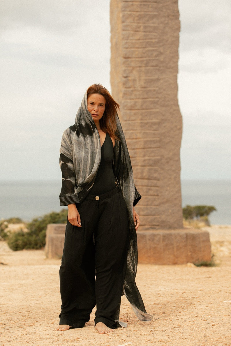 PETRA COWL ROBE LONG GREY