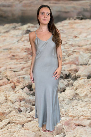 AKAIA BIAS SLIP DRESS SILVER