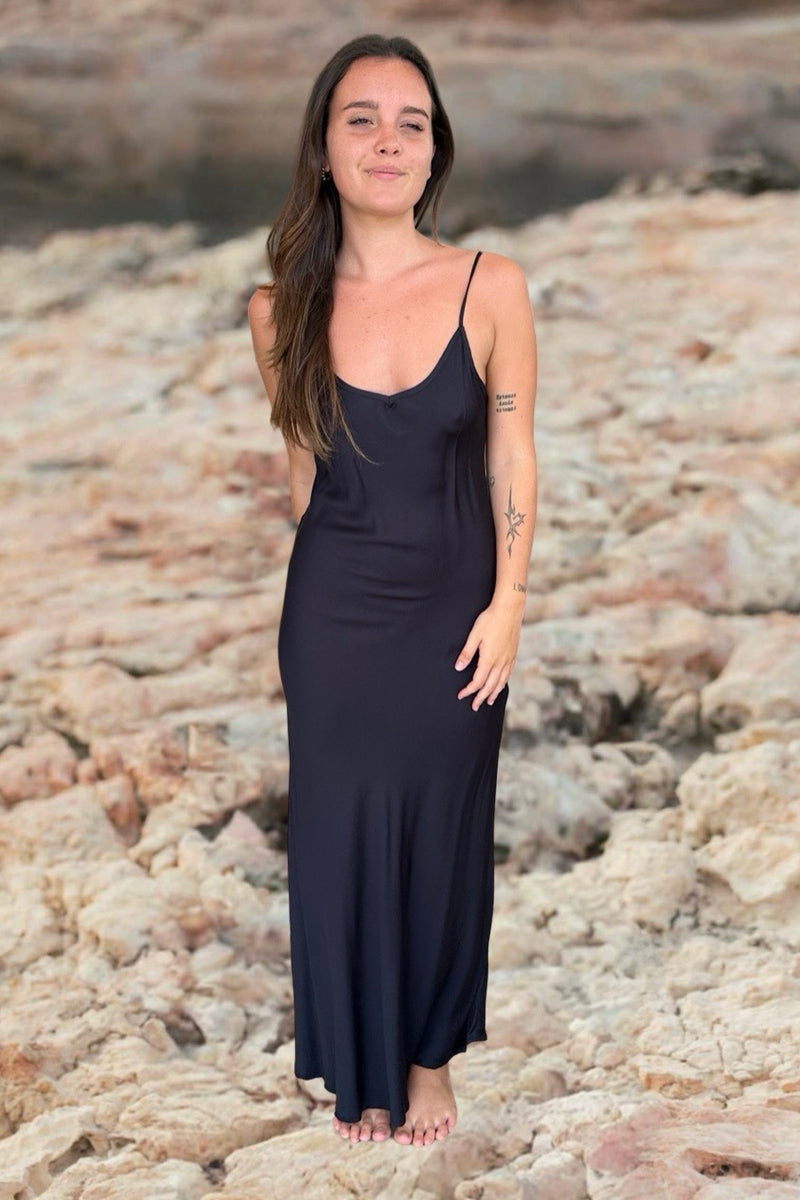 AKAIA BIAS SLIP DRESS BLACK